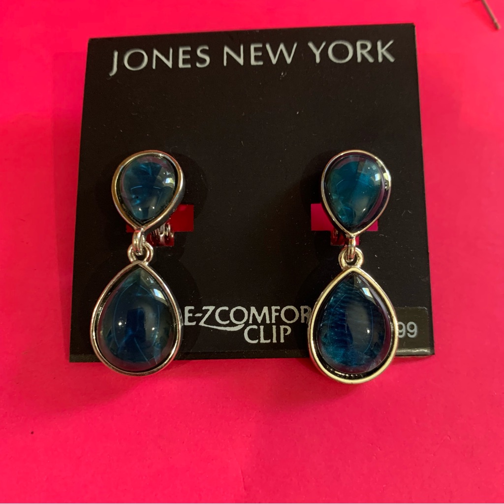 Jones New York- E-Zcomfort Clip Light Blue Stone Drop Earring